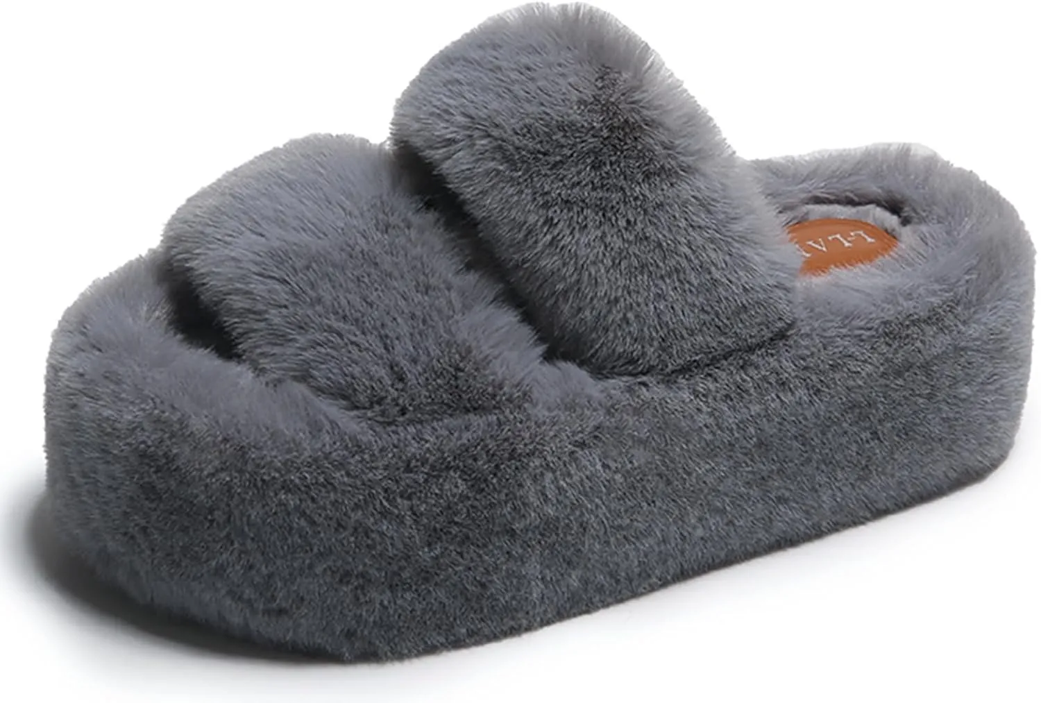 ChayChax Women Fluffy Platform Slippers Double Strap Memory Foam House Shoes Open Toe Soft Fuzzy Indoor Outdoor Slides with Non Slip Rubber Sole