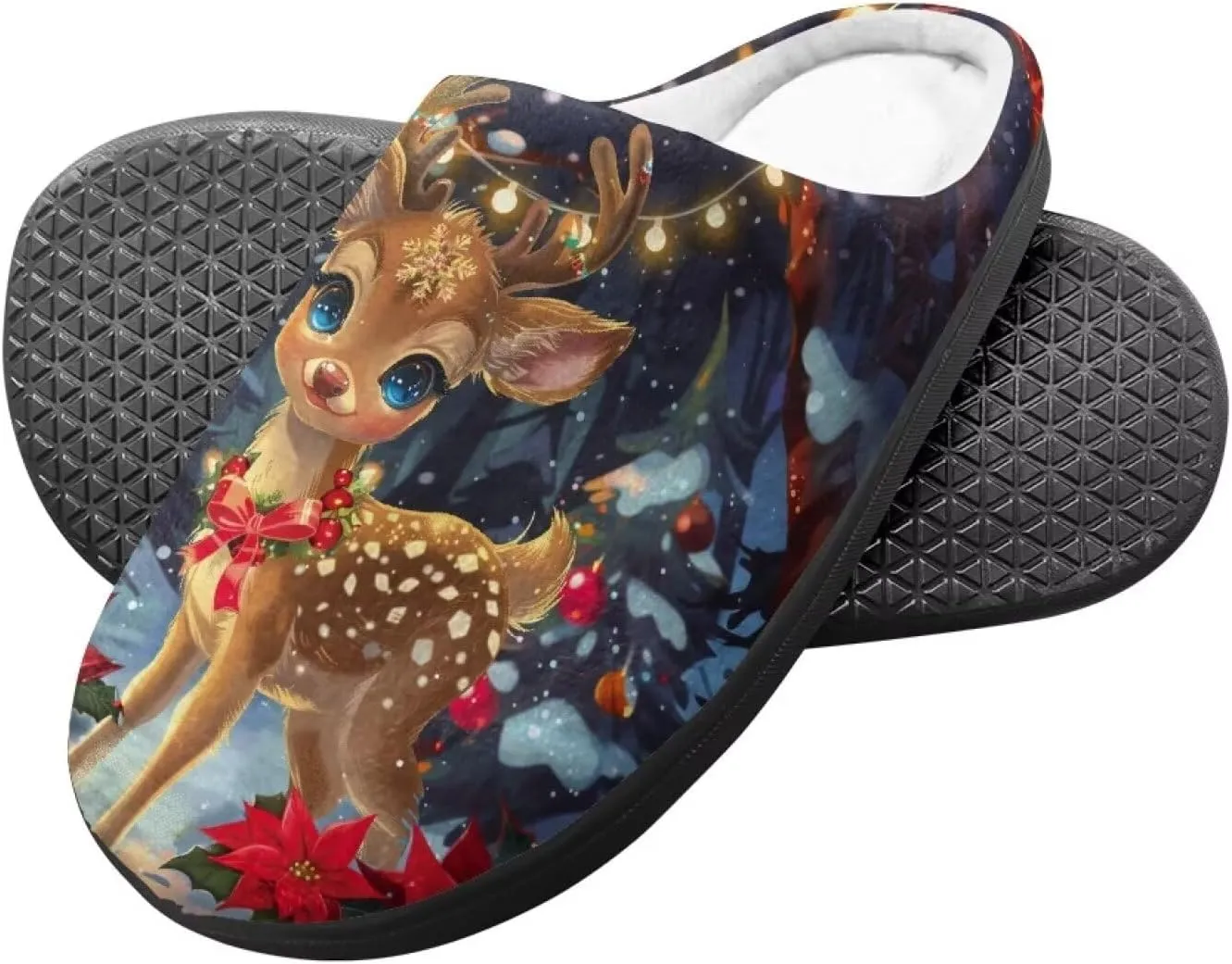 Christmas Kids Fuzzy Warm House Slippers for Girls Non Slip Rubber Sole Home Slippers for Toddlers Size 9-15