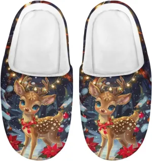 Christmas Kids Fuzzy Warm House Slippers for Girls Non Slip Rubber Sole Home Slippers for Toddlers Size 9-15