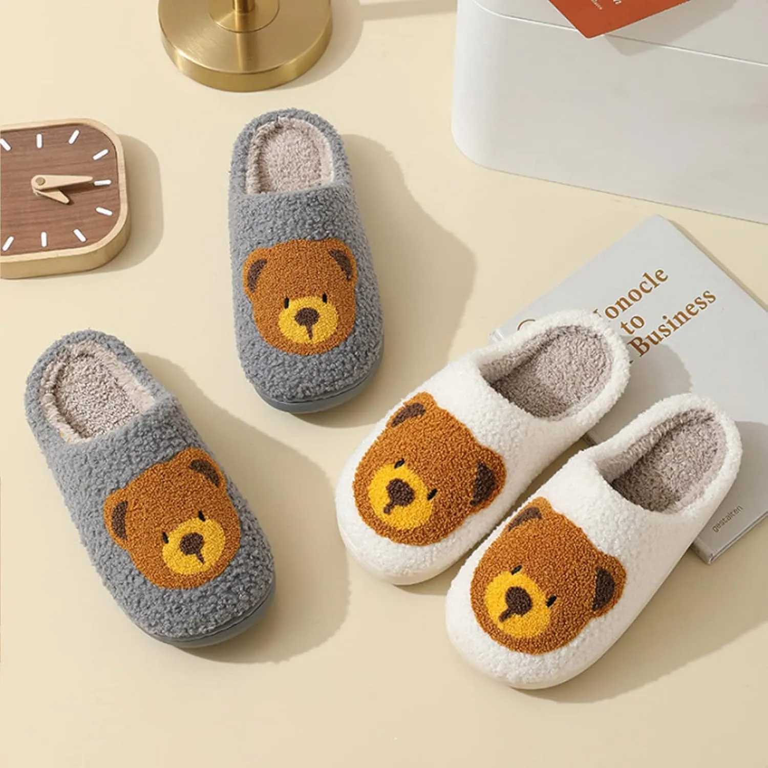 Christmas Slippers Reindeer Slippers for Women and Men Holiday Halloween Slippers Indoor Bedroom Fluffy Warm Fleece Slippers Winter Soft Cozy Home Non-Slip Soft Plush Slip-on Wool Lined House Shoes