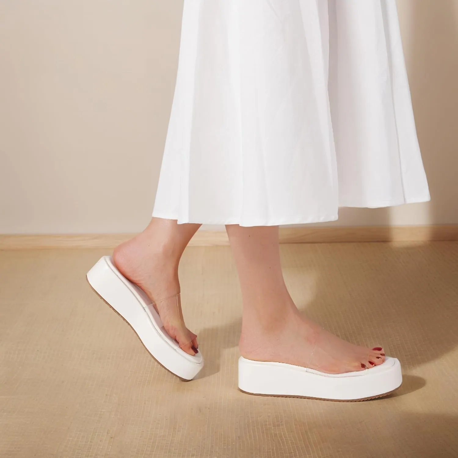Chunky Platform Sandals Women Comfy Padded Wedge Sandals Square Open Toe Soft Mules Platform Slides for Women Summer Casual Flatform Shoes