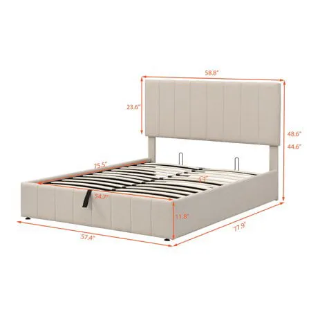 Churanty Hydraulic Storage Bed Frames Full Size Platform Bed with Upholstered Headboard,Beige