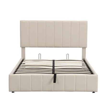 Churanty Hydraulic Storage Bed Frames Full Size Platform Bed with Upholstered Headboard,Beige