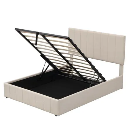 Churanty Hydraulic Storage Bed Frames Full Size Platform Bed with Upholstered Headboard,Beige