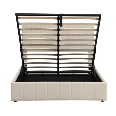 Churanty Hydraulic Storage Bed Frames Full Size Platform Bed with Upholstered Headboard,Beige