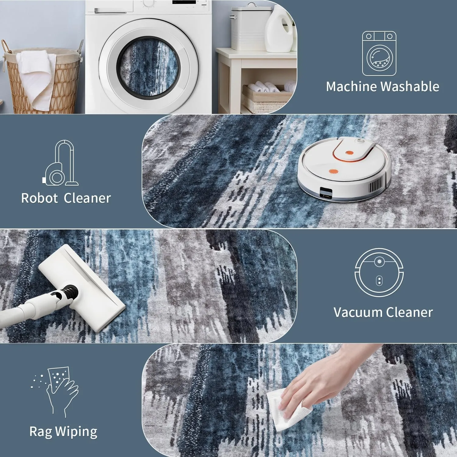 Ciicool 2x6 Washable Runner Rug, Modern Abstract Hallway Rugs Runner, Non-Slip Thin Accent Rug Lightweight Navy Grey Print Distressed Carpet for Laundry Entryway Bedroom Kitchen Bathroom Indoor