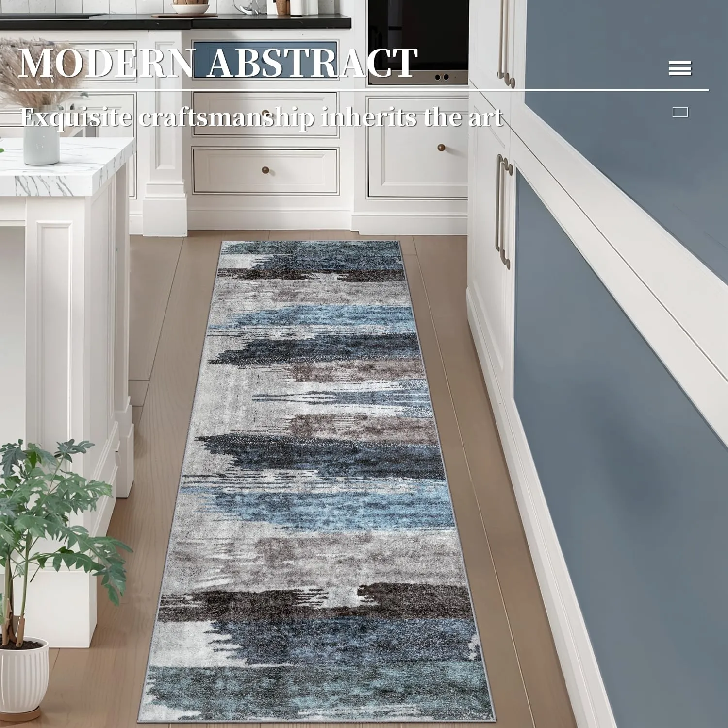 Ciicool 2x6 Washable Runner Rug, Modern Abstract Hallway Rugs Runner, Non-Slip Thin Accent Rug Lightweight Navy Grey Print Distressed Carpet for Laundry Entryway Bedroom Kitchen Bathroom Indoor