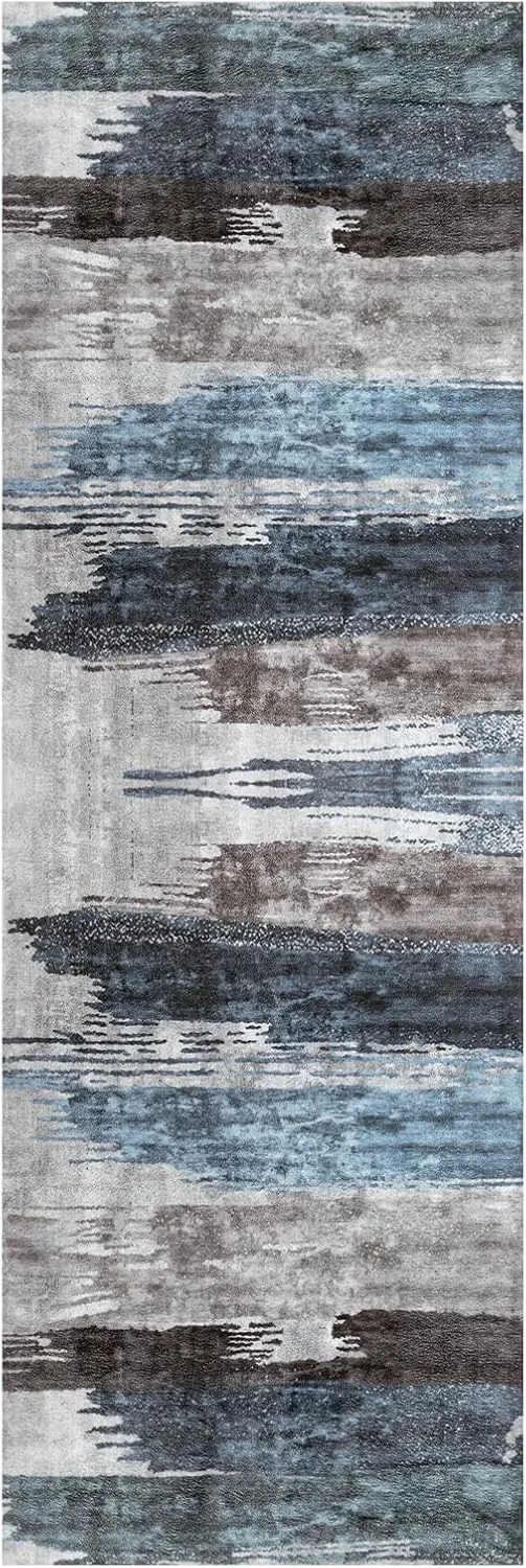 Ciicool 2x6 Washable Runner Rug, Modern Abstract Hallway Rugs Runner, Non-Slip Thin Accent Rug Lightweight Navy Grey Print Distressed Carpet for Laundry Entryway Bedroom Kitchen Bathroom Indoor