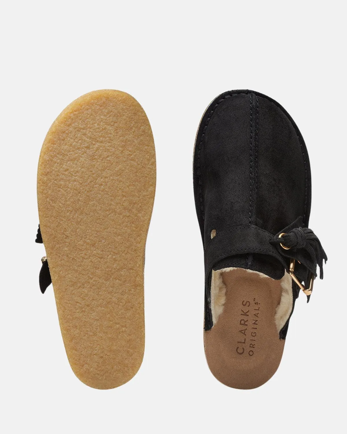 CLARKS ORIGINALS WOMENS TREK MULE SHOES BLACK SUEDE WARM LINED