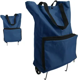 Collapsible Bags Folding Shopping Bag with Wheels Foldable Shopping Cart Reusable Shopping Bags Grocery Bags Shopping Bag on Wheels (Dark Blue)