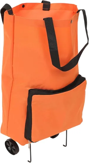 Collapsible Trolley Bag Foldable Shopping Bag Wheels Large Capacity Grocery Tote Bag for Travel Daily Use