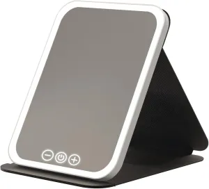 Compact Led Makeup Mirror for Travel with Foldable Design, Type-C Rechargeable, Touch-Control, Dimmable Lighting, Black