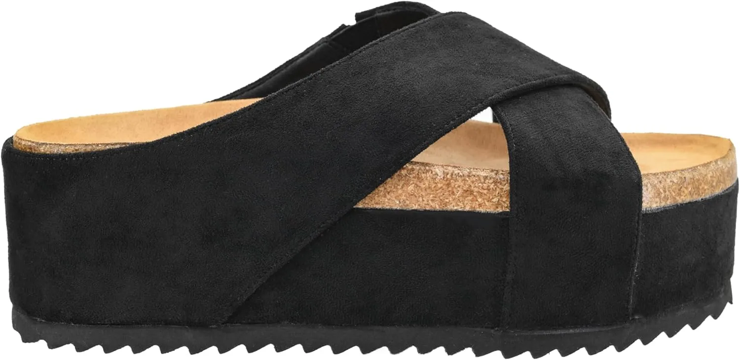 Corkys Footwear Don't Cross Me 2-Inch Platform Sandals with Chic Crisscrossed Faux Suede Straps – Cute and Comfortable
