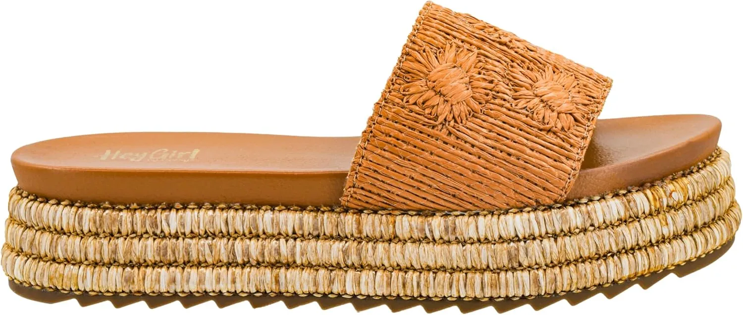 Corkys Footwear Women's BRB Sandal - Comfortable 1.5-inch Platform and a Soft Insole Designed for All-Day Wear, Chic Raffia Woven Strap and Raffia Wrapped Outsole