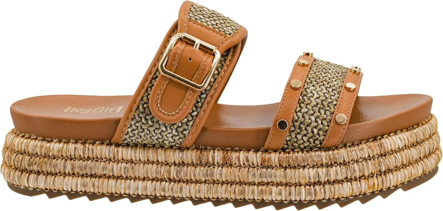 Corkys Footwear Women's Walk Of Shame Sandals - Comfortable 1.5-inch Platform and a Soft Insole Designed for All-Day Wear, Two Chic Straps and Raffia Wrapped Outsole