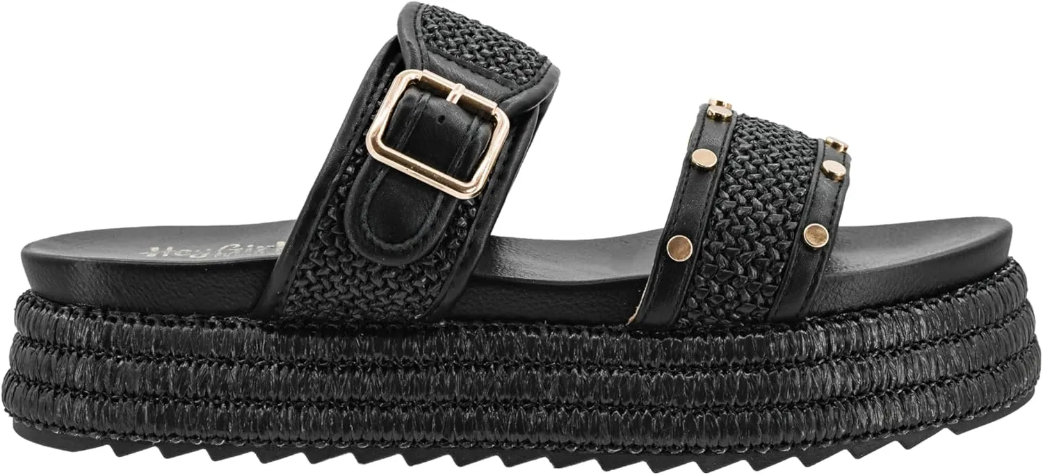 Corkys Footwear Women's Walk Of Shame Sandals - Comfortable 1.5-inch Platform and a Soft Insole Designed for All-Day Wear, Two Chic Straps and Raffia Wrapped Outsole