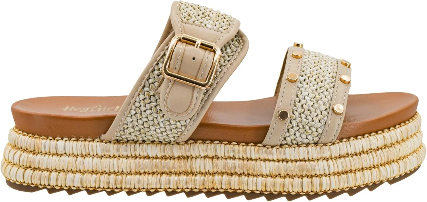 Corkys Footwear Women's Walk Of Shame Sandals - Comfortable 1.5-inch Platform and a Soft Insole Designed for All-Day Wear, Two Chic Straps and Raffia Wrapped Outsole