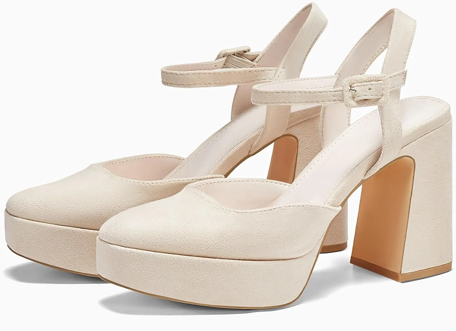 Coutgo Women's Chunky Platform High Heels Closed Toe Ankle Strap Pumps Wedding Party Dress Shoes