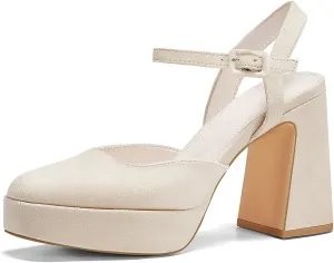 Coutgo Women's Chunky Platform High Heels Closed Toe Ankle Strap Pumps Wedding Party Dress Shoes