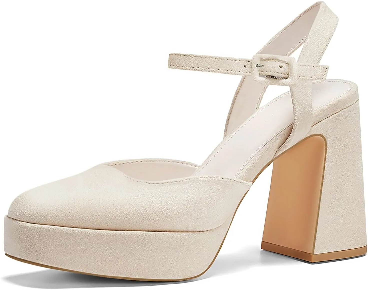 Coutgo Women's Chunky Platform High Heels Closed Toe Ankle Strap Pumps Wedding Party Dress Shoes