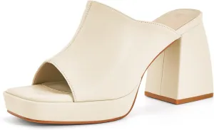 Coutgo Womens Chunky Platform Mules Sandals Slip On Block Heels Square Toe High Heeled Dress Shoes