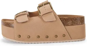 Coutgo Women's Cork Platform Sandals Slip on Mules and Clogs Double Buckle Straps Summer Shoes