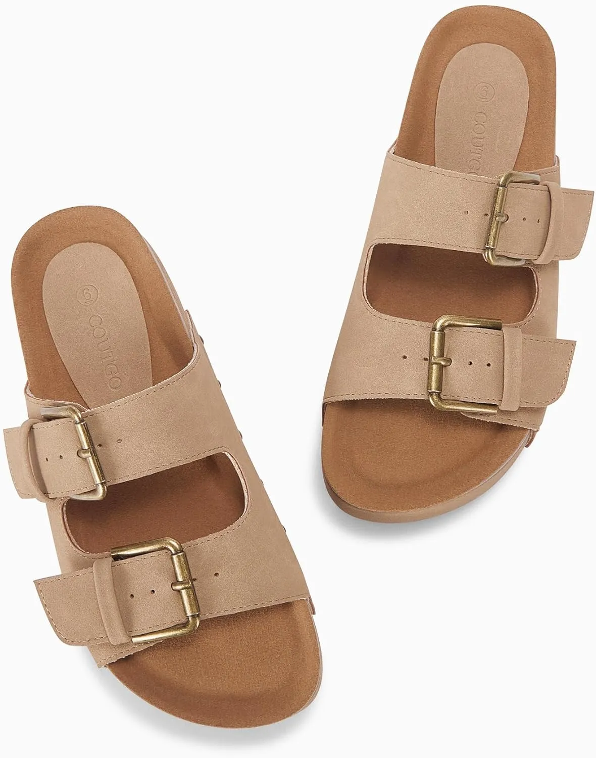 Coutgo Women's Cork Platform Sandals Slip on Mules and Clogs Double Buckle Straps Summer Shoes