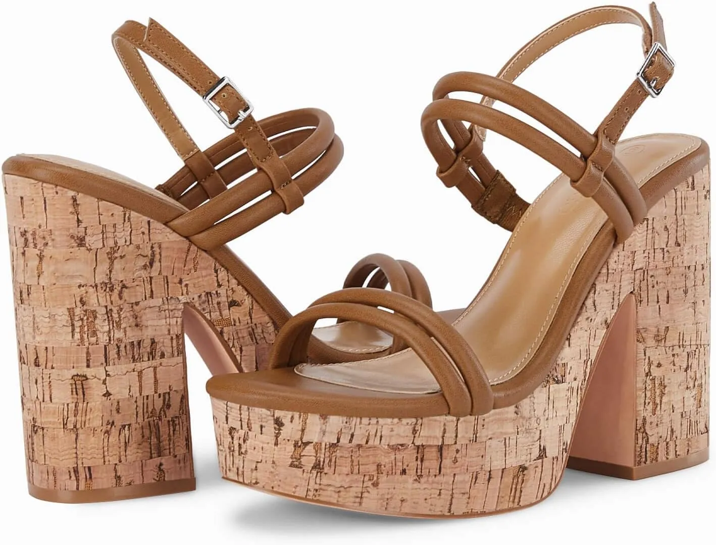 Coutgo Womens Cork Wedge Sandals Heels Open Toe High Heel Platform Slingback Ankle Strap Buckle Summer Dressy Shoes