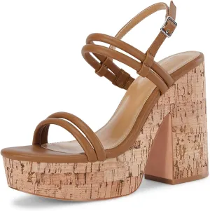 Coutgo Womens Cork Wedge Sandals Heels Open Toe High Heel Platform Slingback Ankle Strap Buckle Summer Dressy Shoes