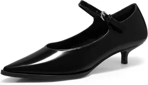 Coutgo Womens Kitten Low Heels Dress Shoes Mary Jane Ankle Buckle Strap Pumps Party Wedding Elegant Shoes