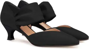Coutgo Womens Low Kitten Heel Dress Shoes Pointed Toe Slip on Ankle Strap Cutout Elegant Party Wedding Pumps