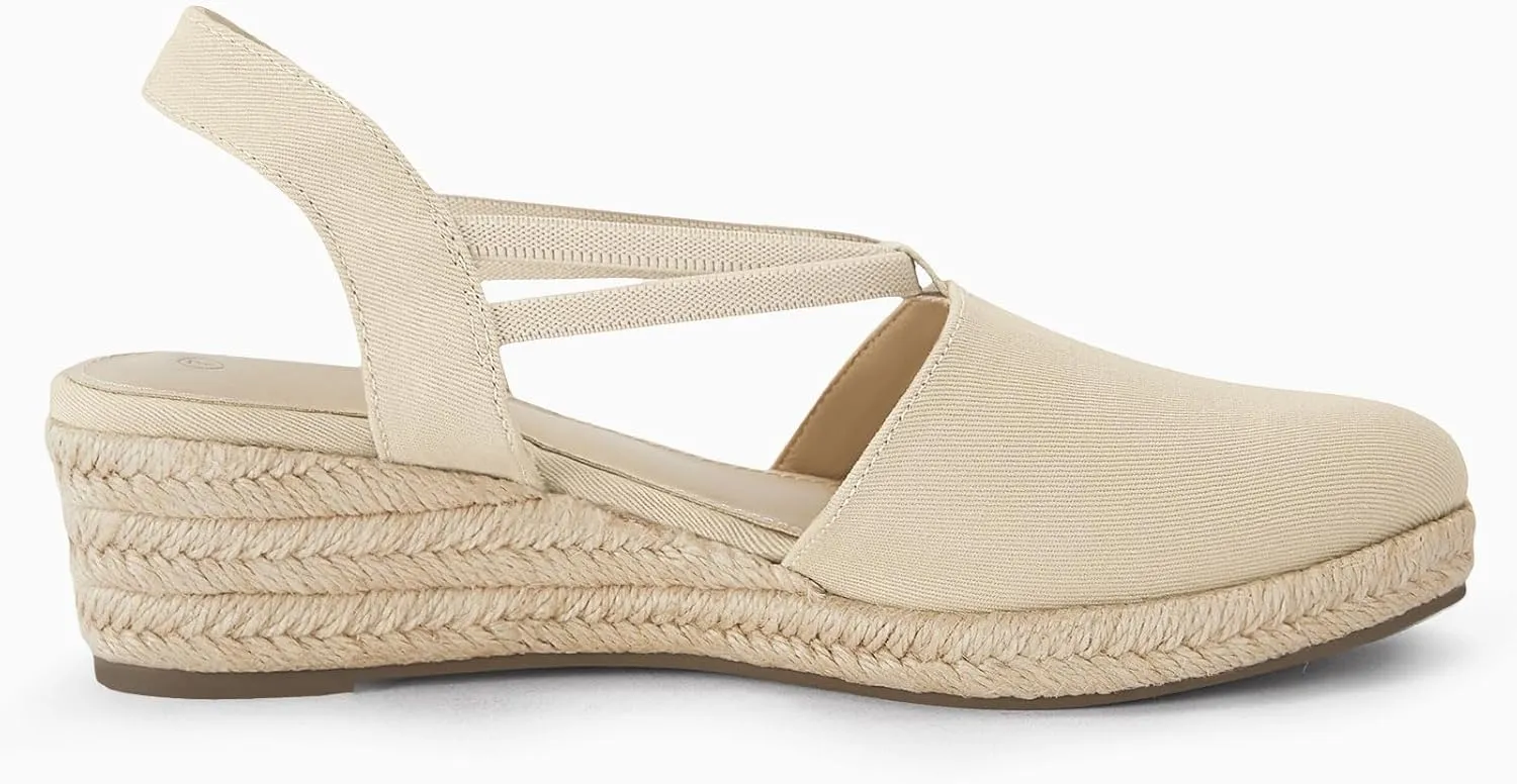 Coutgo Women's Platform Wedge Espadrille Sandals Slingback Slip on Closed Toe Strap Shoes