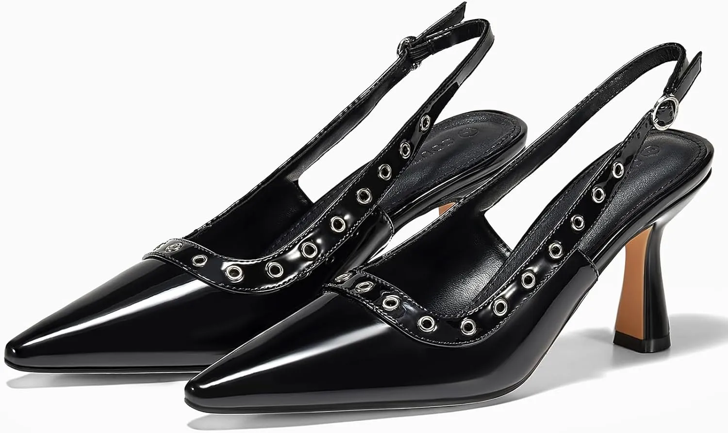 Coutgo Womens Slingback Kitten Heels Studded Closed Pointed Toe Slip On Leather Pumps Work Dress Shoes