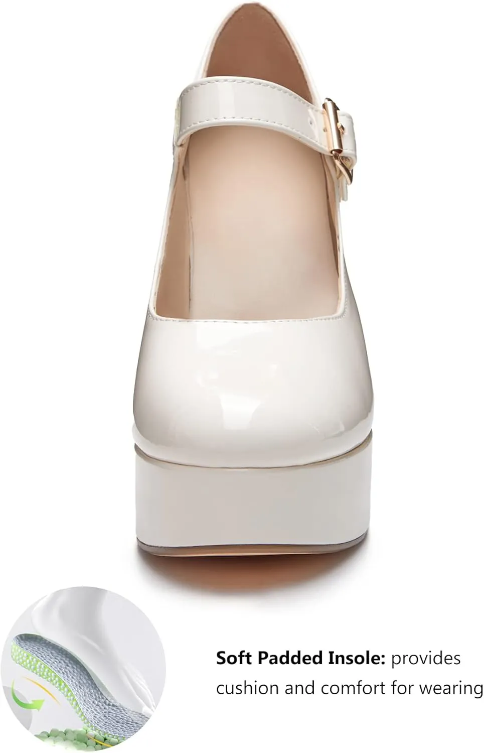 Coutgo Women's T-Strap Round Toe Platform Heels Chunky Heel Patent Mary Jane Dress Shoes