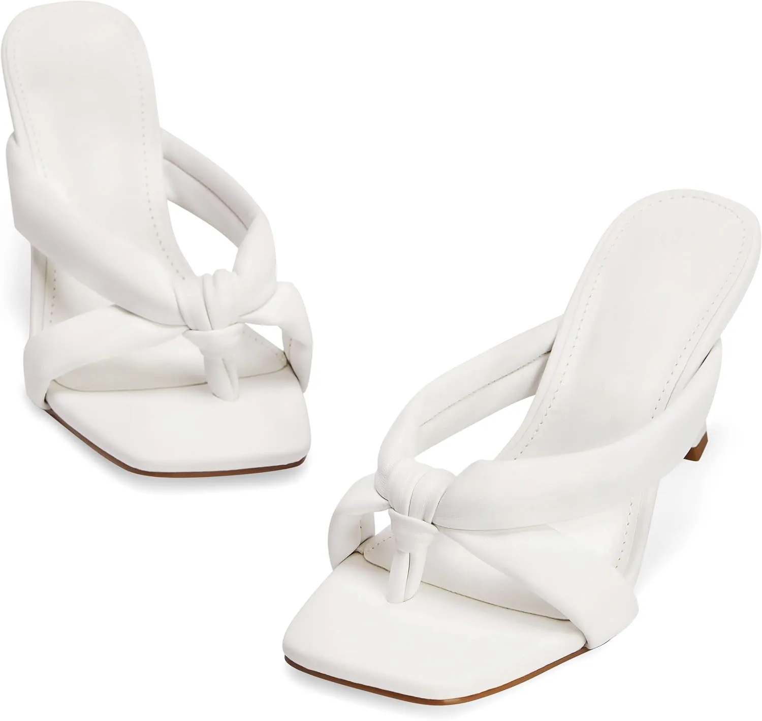Coutgo Womens Thong Heels Mules Square Toe Heeled Flip Flops Mule Sexy Stiletto Dress Party Sandals