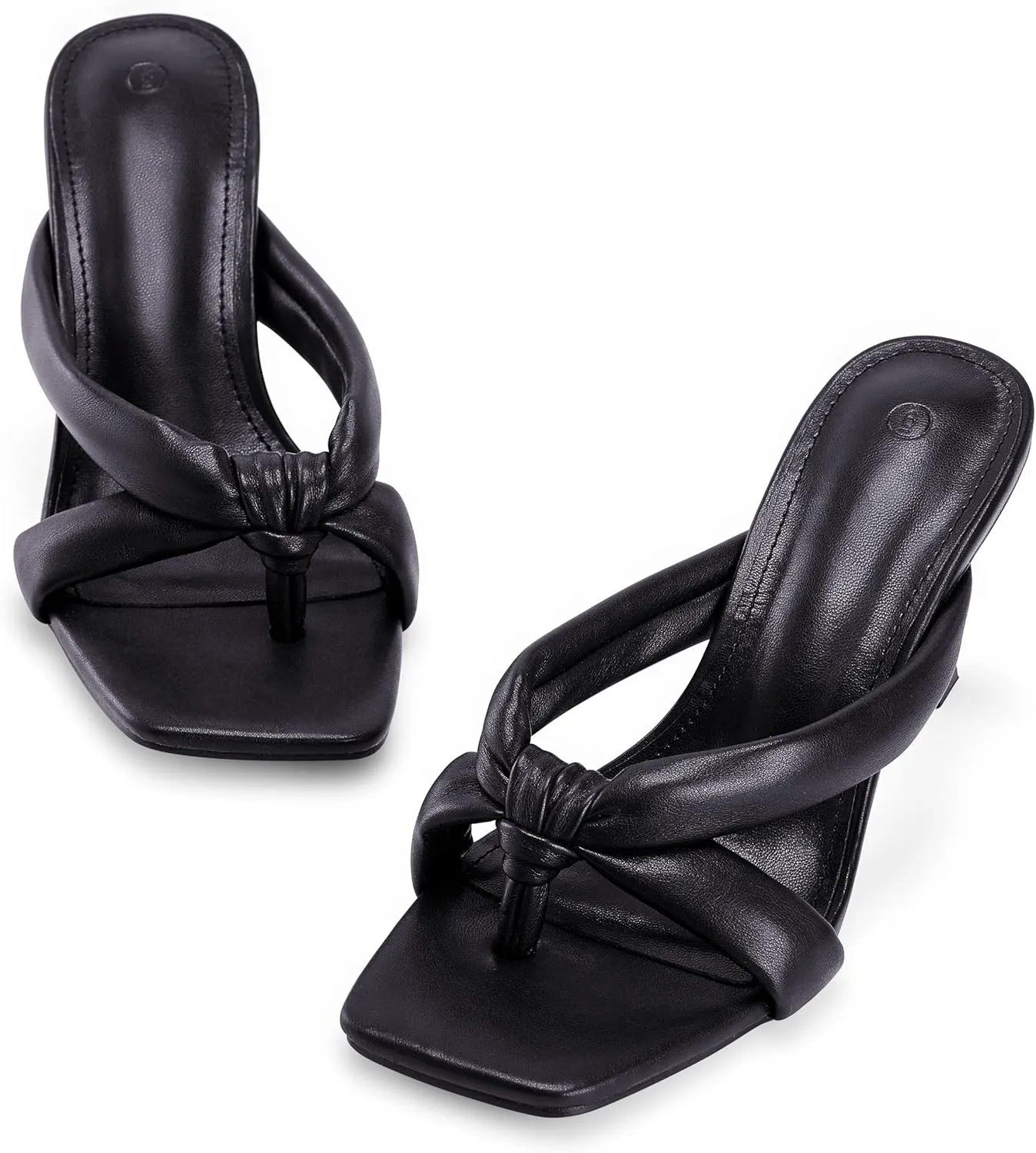 Coutgo Womens Thong Heels Mules Square Toe Heeled Flip Flops Mule Sexy Stiletto Dress Party Sandals