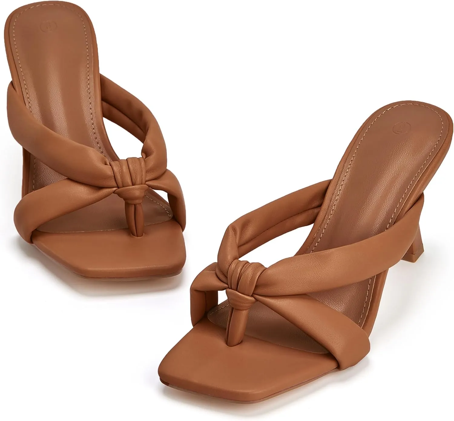 Coutgo Womens Thong Heels Mules Square Toe Heeled Flip Flops Mule Sexy Stiletto Dress Party Sandals