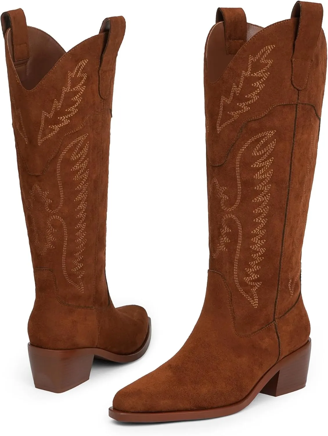 Cowboy Boots for Women Knee High Womens Cowgirl Boots for Girls Pointed Toe Slip on Chunky Heel Western Boot