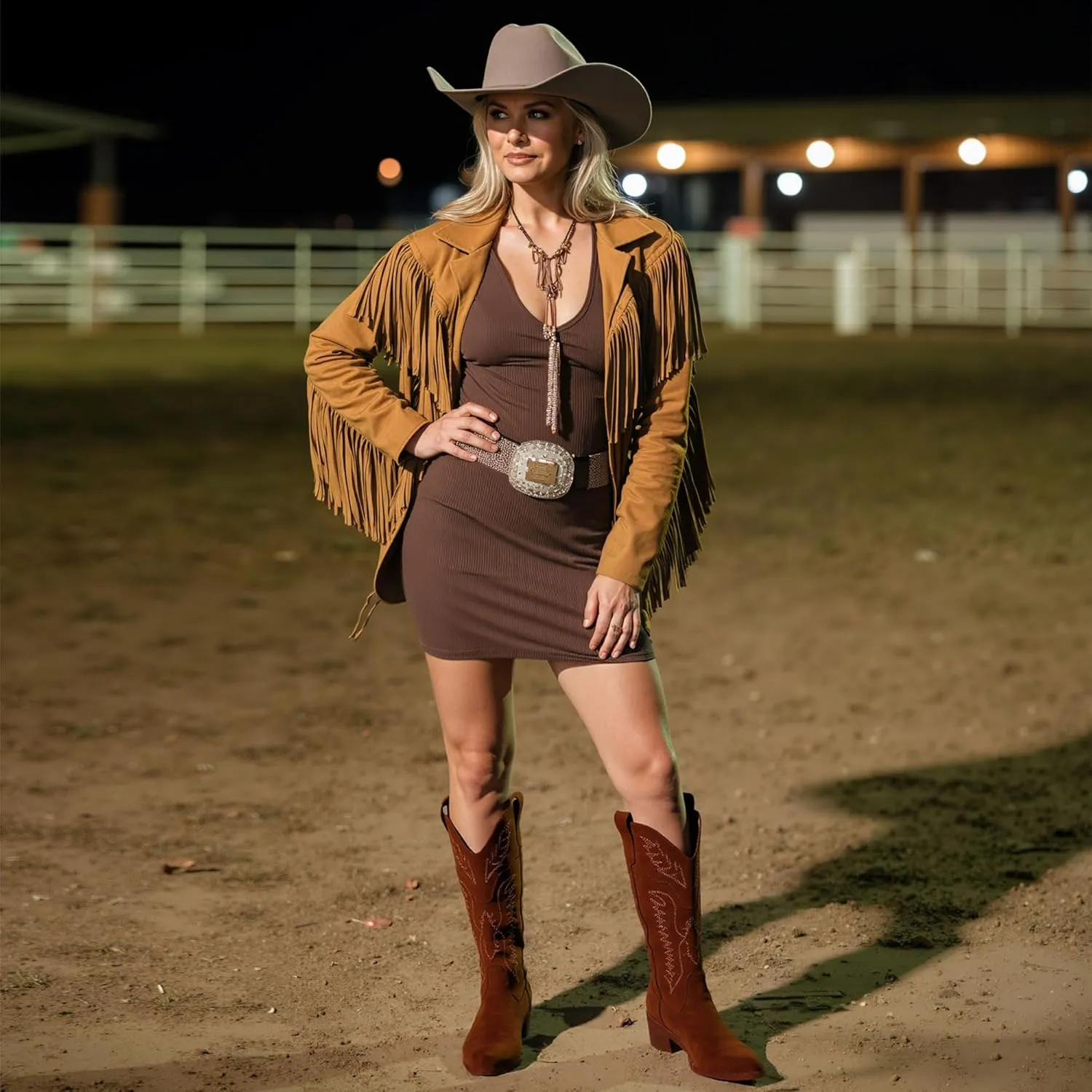 Cowboy Boots for Women Knee High Womens Cowgirl Boots for Girls Pointed Toe Slip on Chunky Heel Western Boot