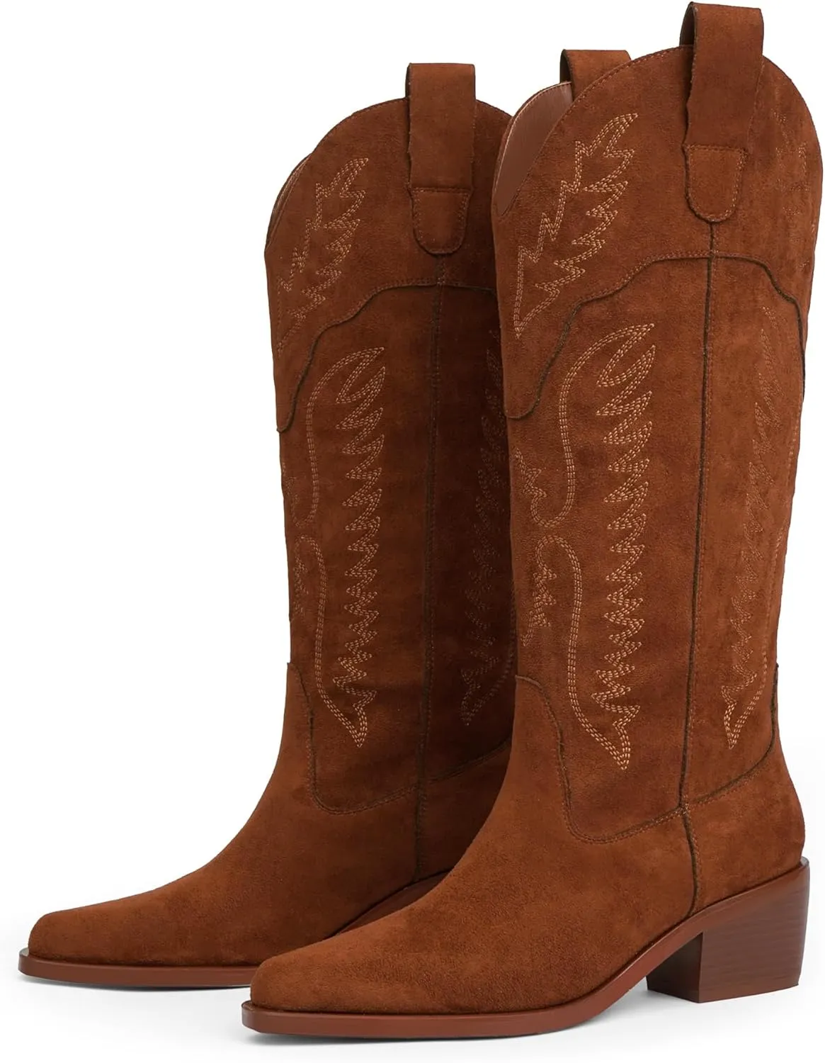 Cowboy Boots for Women Knee High Womens Cowgirl Boots for Girls Pointed Toe Slip on Chunky Heel Western Boot