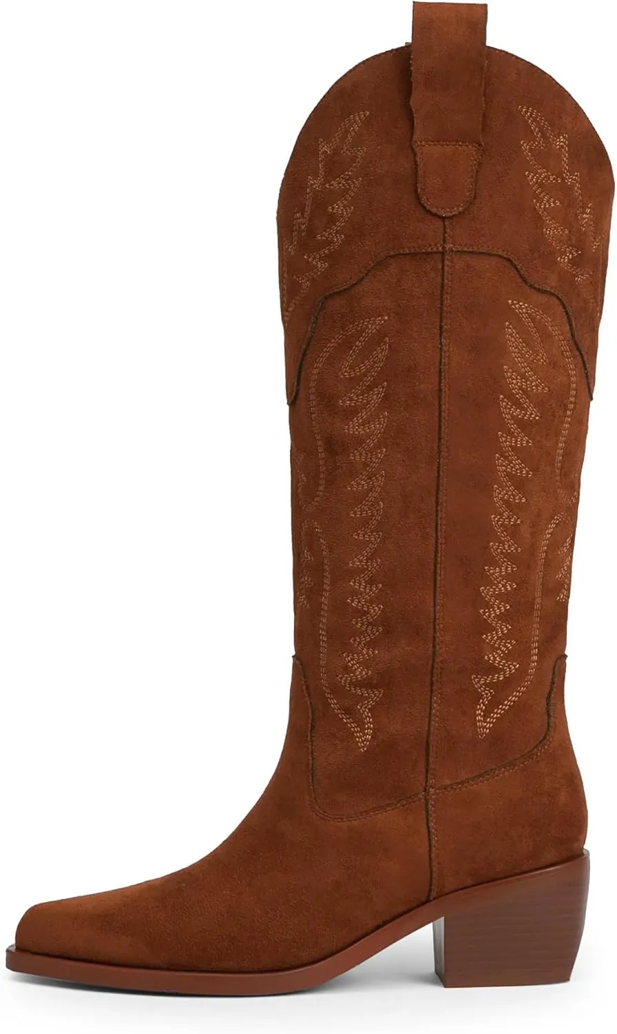 Cowboy Boots for Women Knee High Womens Cowgirl Boots for Girls Pointed Toe Slip on Chunky Heel Western Boot
