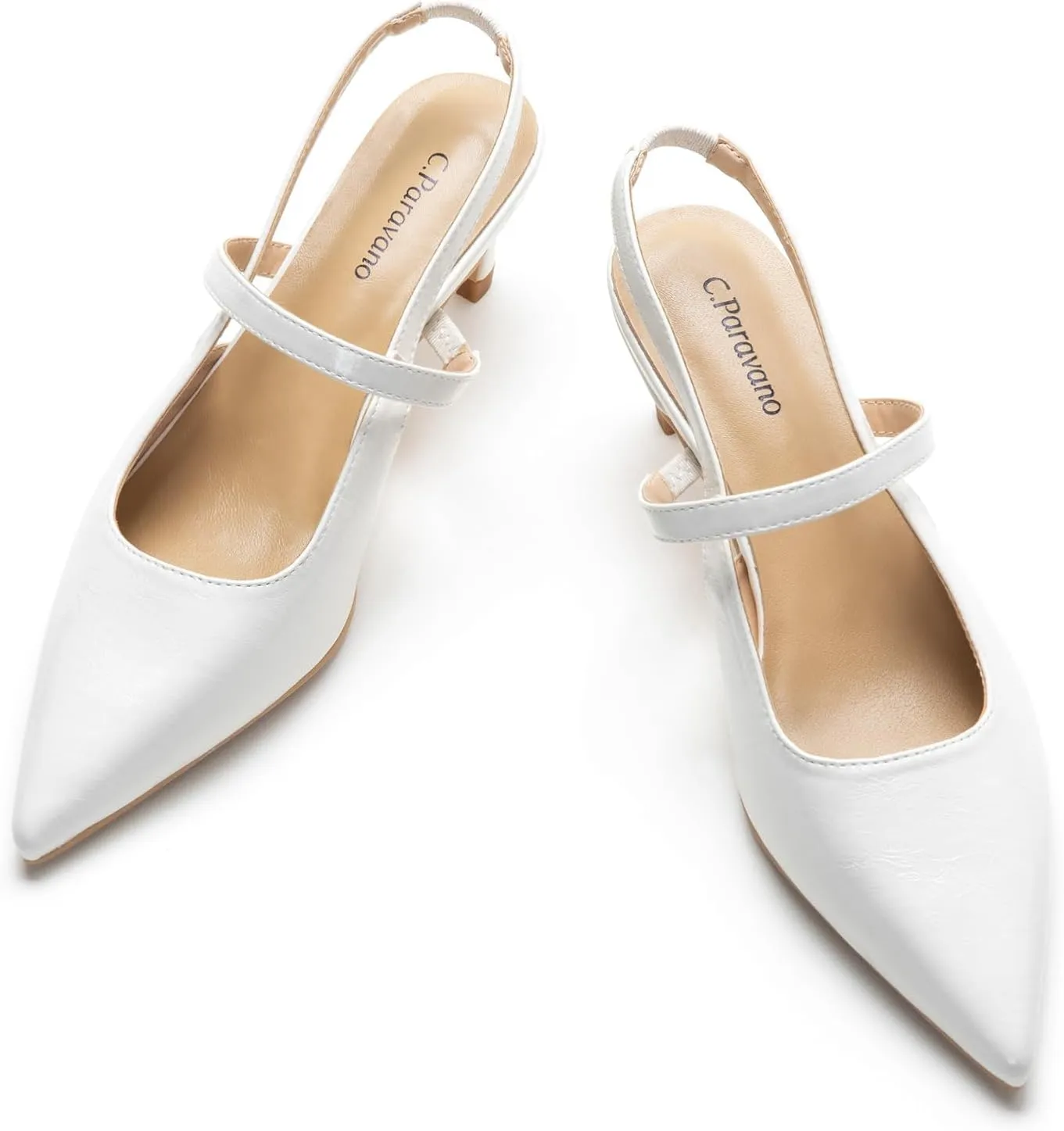 C.Paravano Women's Slingback Flats & Heels - Pointed Toe, Ankle Strap, Comfortable Leather Dress Shoes