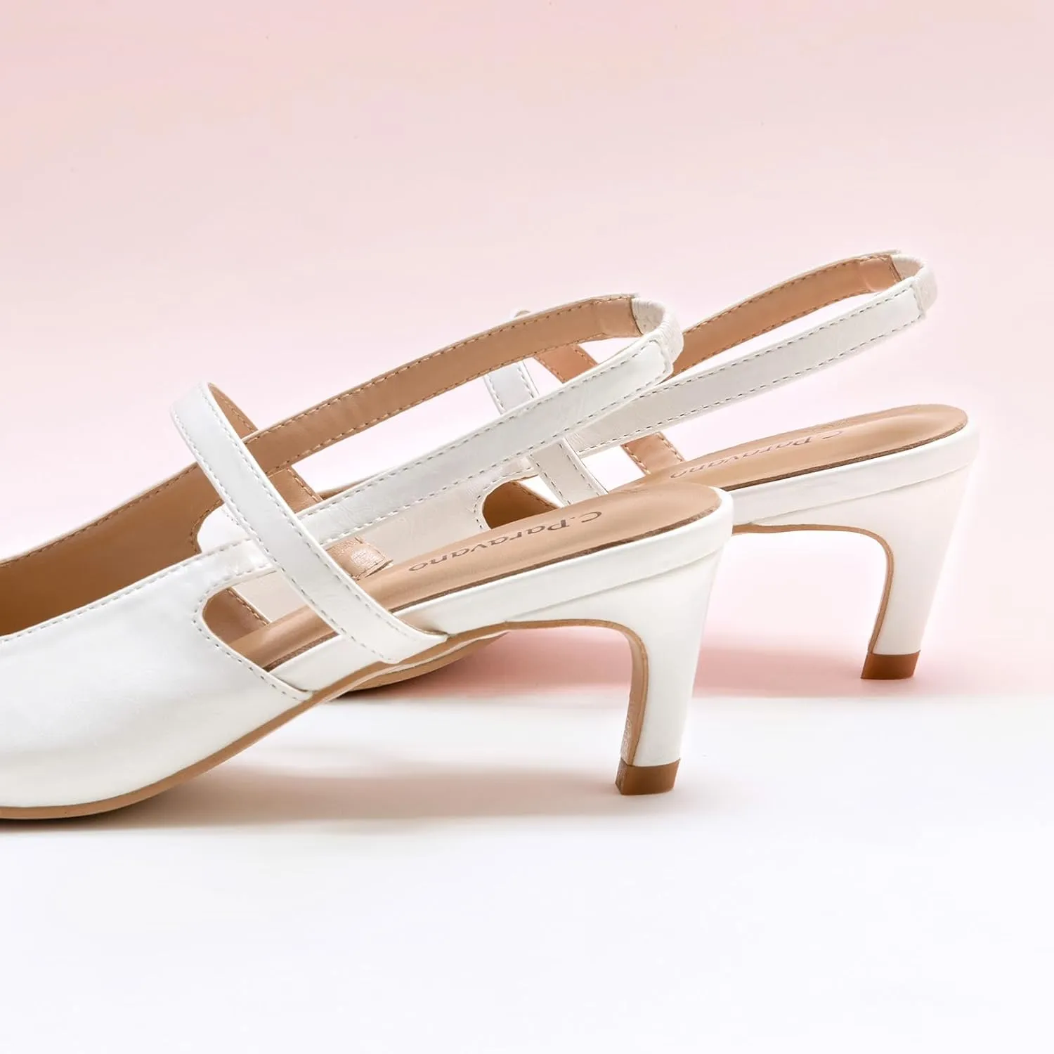 C.Paravano Women's Slingback Flats & Heels - Pointed Toe, Ankle Strap, Comfortable Leather Dress Shoes