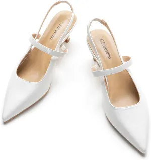 C.Paravano Women's Slingback Flats & Heels - Pointed Toe, Ankle Strap, Comfortable Leather Dress Shoes
