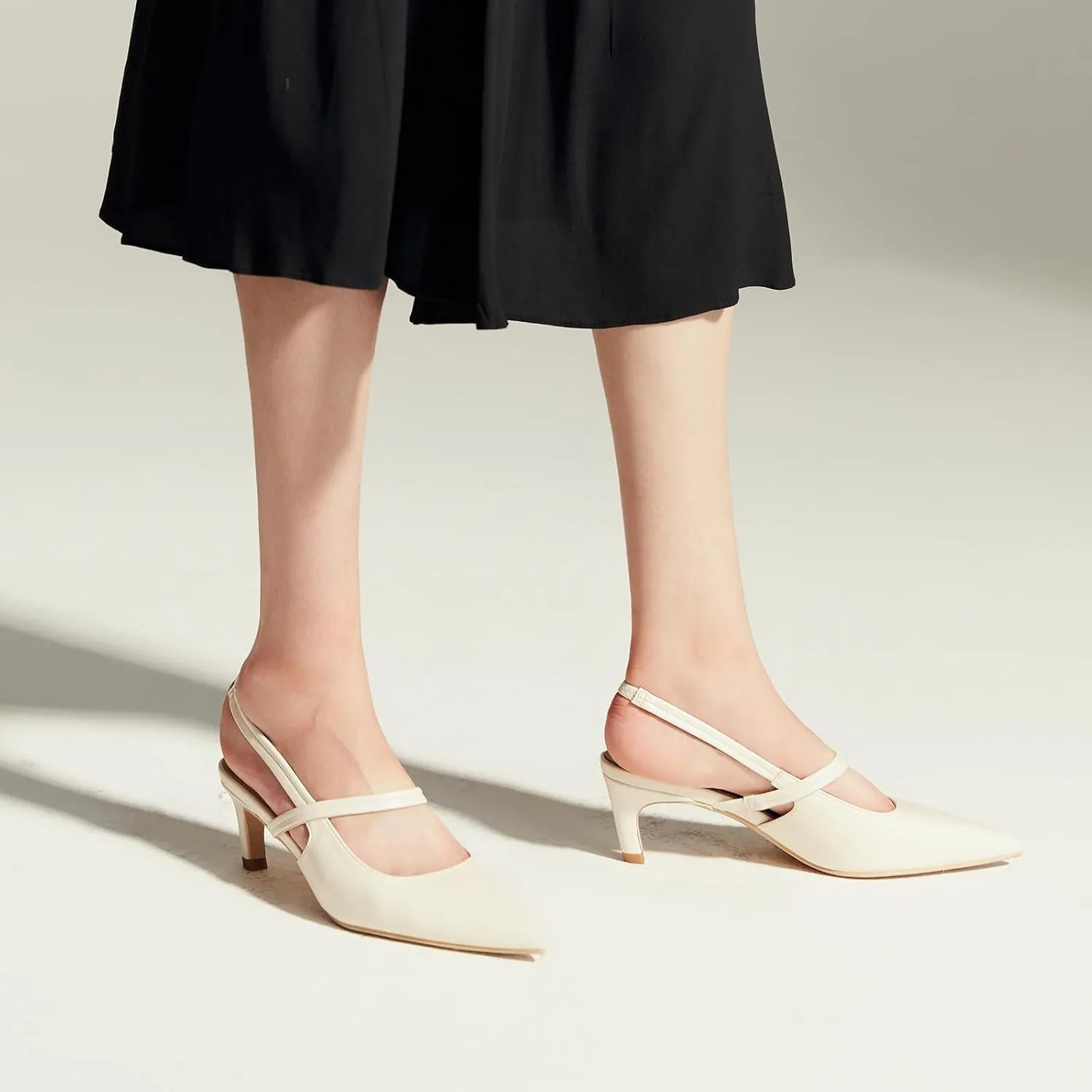 C.Paravano Women's Slingback Flats & Heels - Pointed Toe, Ankle Strap, Comfortable Leather Dress Shoes