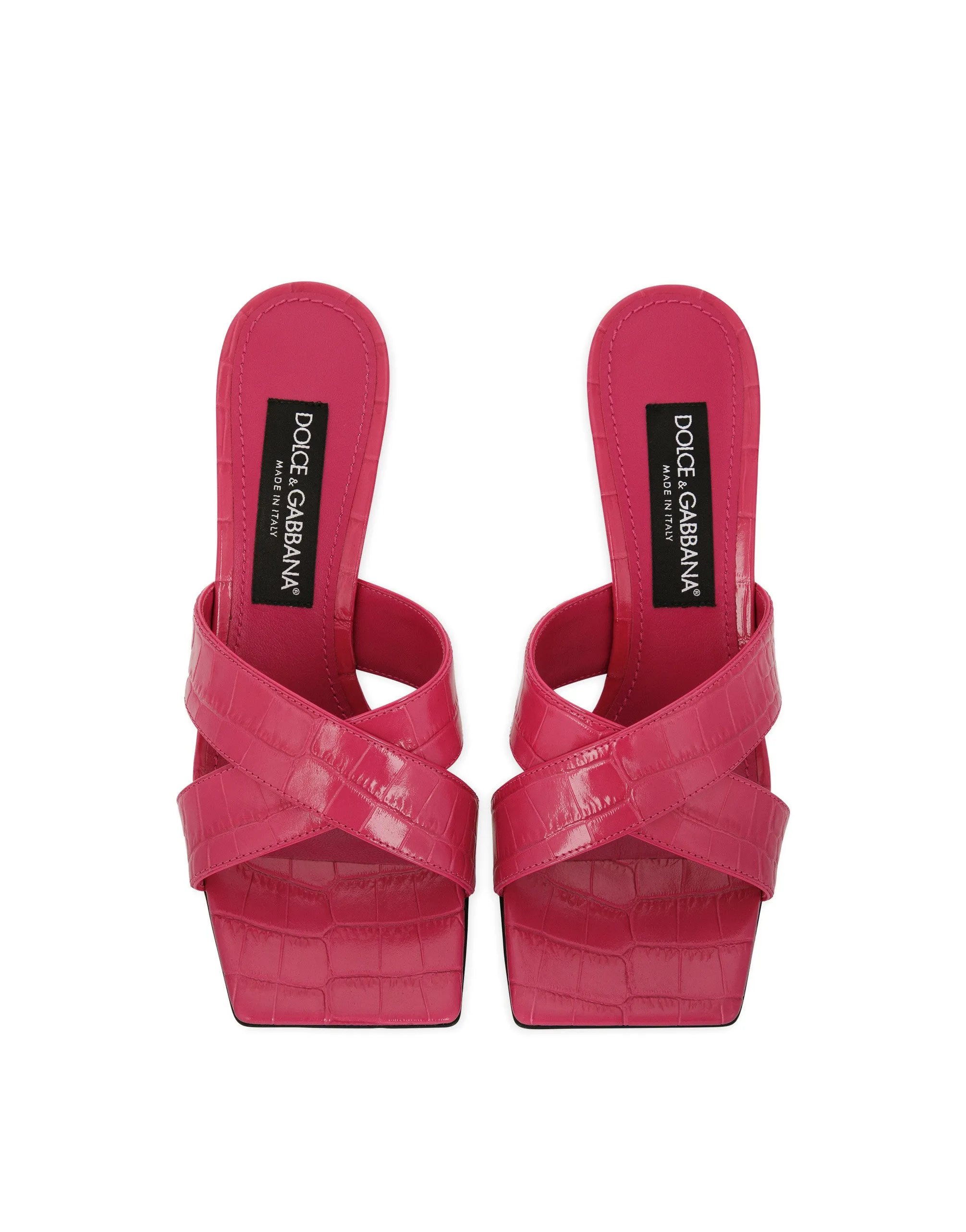 Crocodile-print calfskin mules with DG pop heel