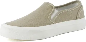 CUSHIONAIRE Fulton Women’s Slip-On Sneaker – Frayed Canvas Casual Shoe with Memory Foam & Flexible Outsole