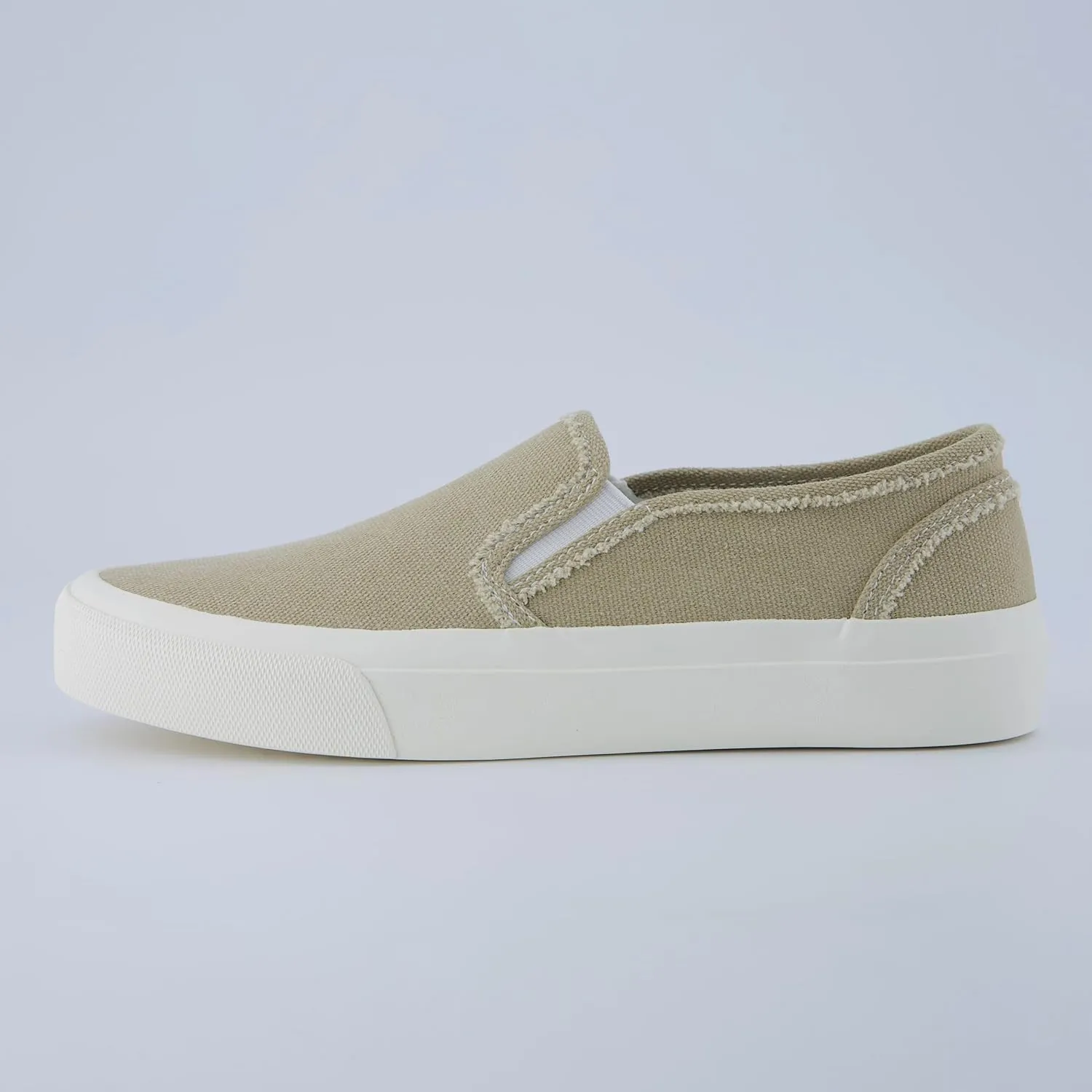 CUSHIONAIRE Fulton Women’s Slip-On Sneaker – Frayed Canvas Casual Shoe with Memory Foam & Flexible Outsole