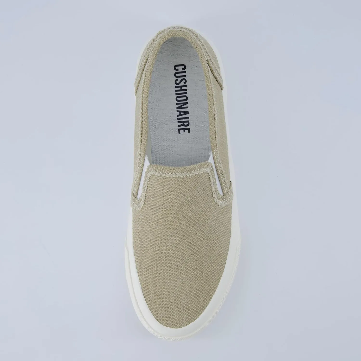 CUSHIONAIRE Fulton Women’s Slip-On Sneaker – Frayed Canvas Casual Shoe with Memory Foam & Flexible Outsole