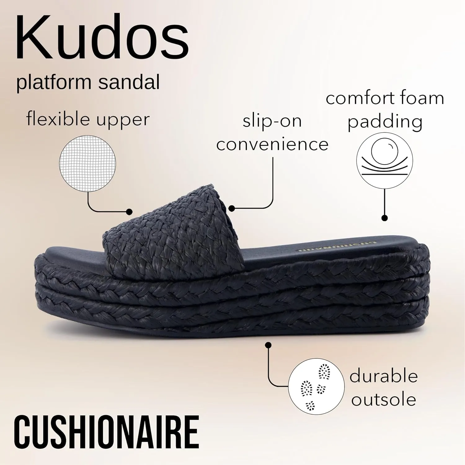 CUSHIONAIRE KUDOS Women’s Platform Sandals – Wedge Sandals for Women, Comfortable Slip-On Shoes, Dressy Summer Sandals with Cushioned Footbed